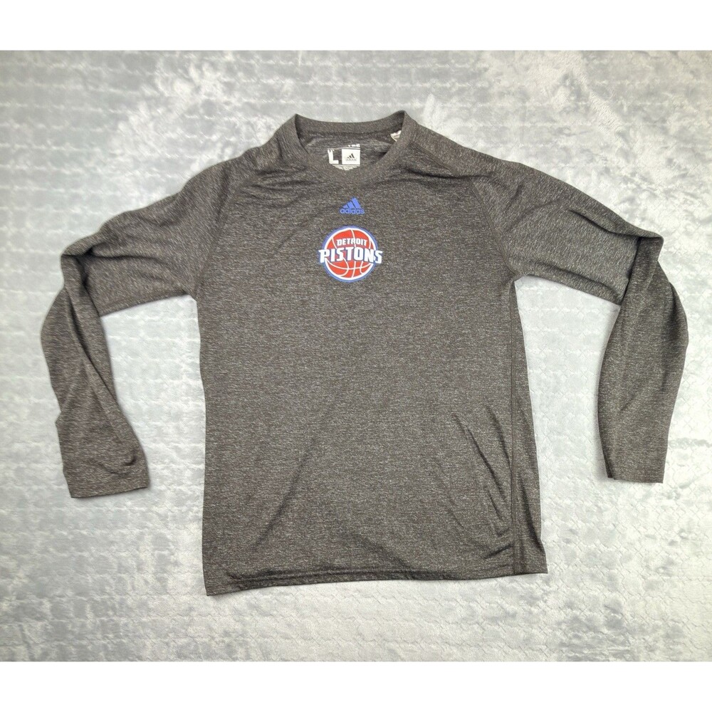 adidas Ultimate Tee Climalite Detroit Pistons Heather Gray Long Sleeve L